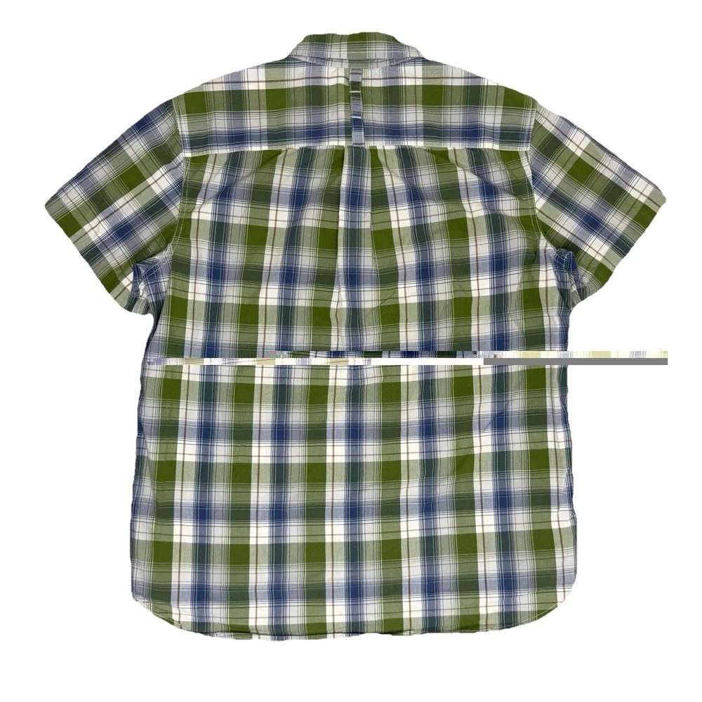 The North Face Shirt Men's L Green Blue Plaid Short Sleeve Button‎ Up Casual
